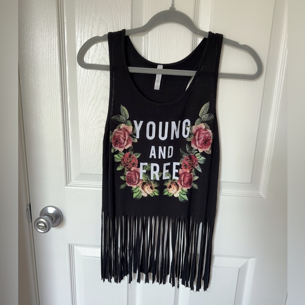 Red and Black Graphic Fringe Tank Top - Picture 2 of 5